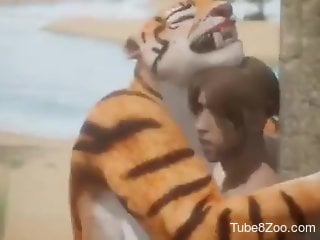 Intense zoophilia animation with tiger ass fucking gay twink